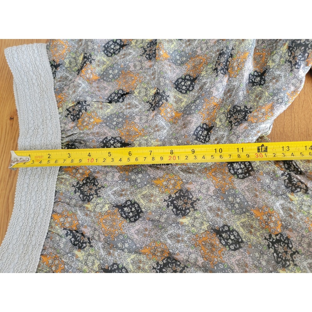 Made in Italy Silk Blend Wide Leg Smocked Waist Paisley Boho Pants Grey Orange M - Picture 9 of 10